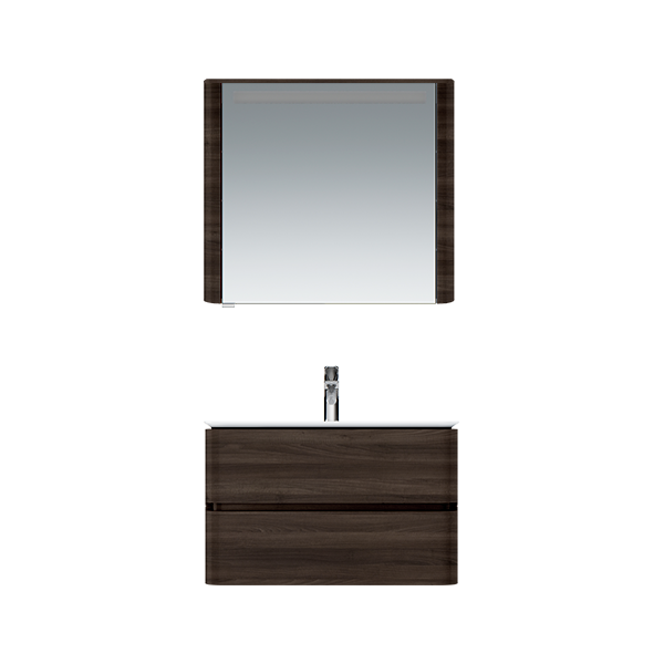 Зеркало, зеркальный шкаф, левый, 80 см, с подсветкой, табачный дуб, текстур AM.PM Sensation M30MCL0801TF
