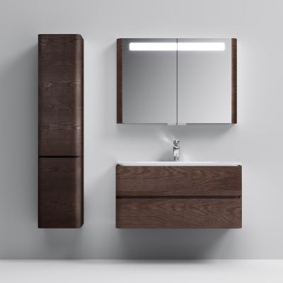 Зеркало, зеркальный шкаф, 100 см, с подсветкой, табачный дуб, текстурированн AM.PM Sensation M30MCX1001TF