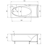 Ванна прямоугольная Акватика Кинетика Sensa 170x80х61