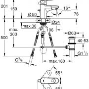 Смеситель однорычажный для раковины DN 15 S-Size Europlus Grohe
