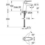 Смеситель однорычажный для раковины DN 15 S-Size Eurodisc Cosmopolitan Grohe 32 469 20E
