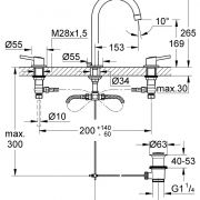 Смеситель для раковины на три отверстия, DN 15 L-Size Concetto Grohe