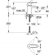 Смеситель однорычажный для раковины DN 15 S-Size Eurostyle Cosmopolitan Grohe 32 468 20E