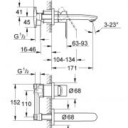 Смеситель для раковины на два отверстия S-Size Eurostyle Cosmopolitan Grohe
