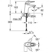Смеситель однорычажный для раковины DN 15 S-Size Eurostyle Grohe 32 468 003