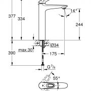 Смеситель однорычажный для раковины DN 15 XL-Size Eurostyle Grohe