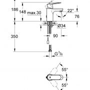 Смеситель однорычажный для раковины DN 15 S-Size Eurosmart Cosmopolitan Grohe 32 827 00E