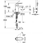 Смеситель однорычажный для раковины DN 15 S-Size Eurosmart Cosmopolitan Grohe 23 125 000