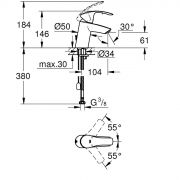 Смеситель однорычажный для раковины DN 15 S-Size Eurosmart Grohe 33 188 002