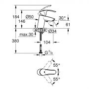 Смеситель однорычажный для раковины DN 15 S-Size Eurosmart Grohe 32 467 002