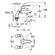 Смеситель однорычажный для ванны, DN 15 Eurosmart Grohe 33 303 002