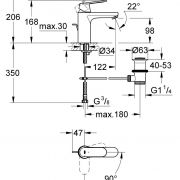 Смеситель однорычажный для раковины DN 15 M-Size Eurosmart Cosmopolitan Grohe