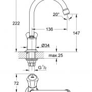 Вертикальный вентиль, DN 15 Costa L Grohe 20 393 001