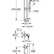 Термостат для душа, DN 15 с душевым гарнитуром Grohtherm 1000 Cosmopolitan M Grohe