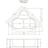 Ванна угловая Акватика Кворум Sensa 143x143x65