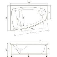 Ванна асимметричная Акватика Альтея Standard 180x120x66